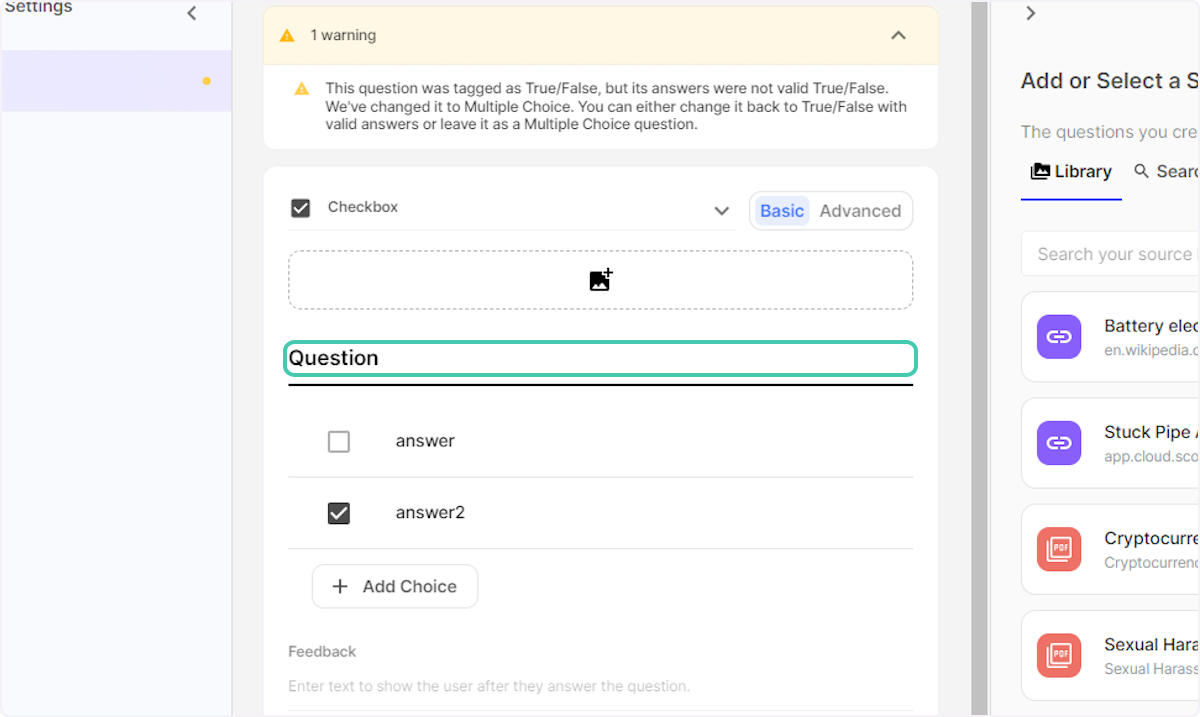 Click on Enter question text here if the question is to be amended from the data on the import