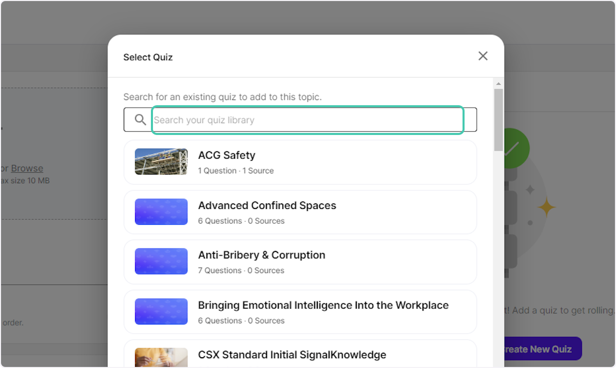 Click on Search your quiz library