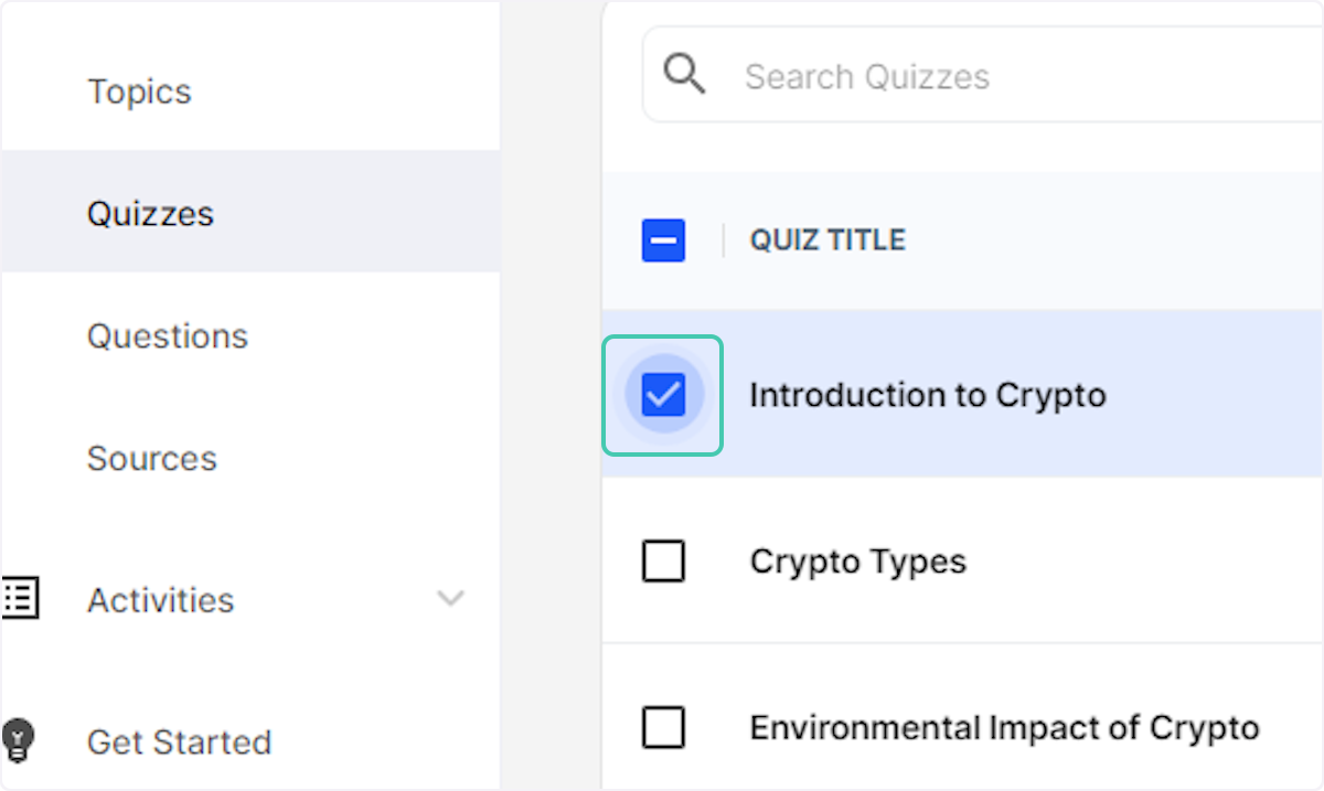 Check the box next to the Quiz you would like to link to a Topic