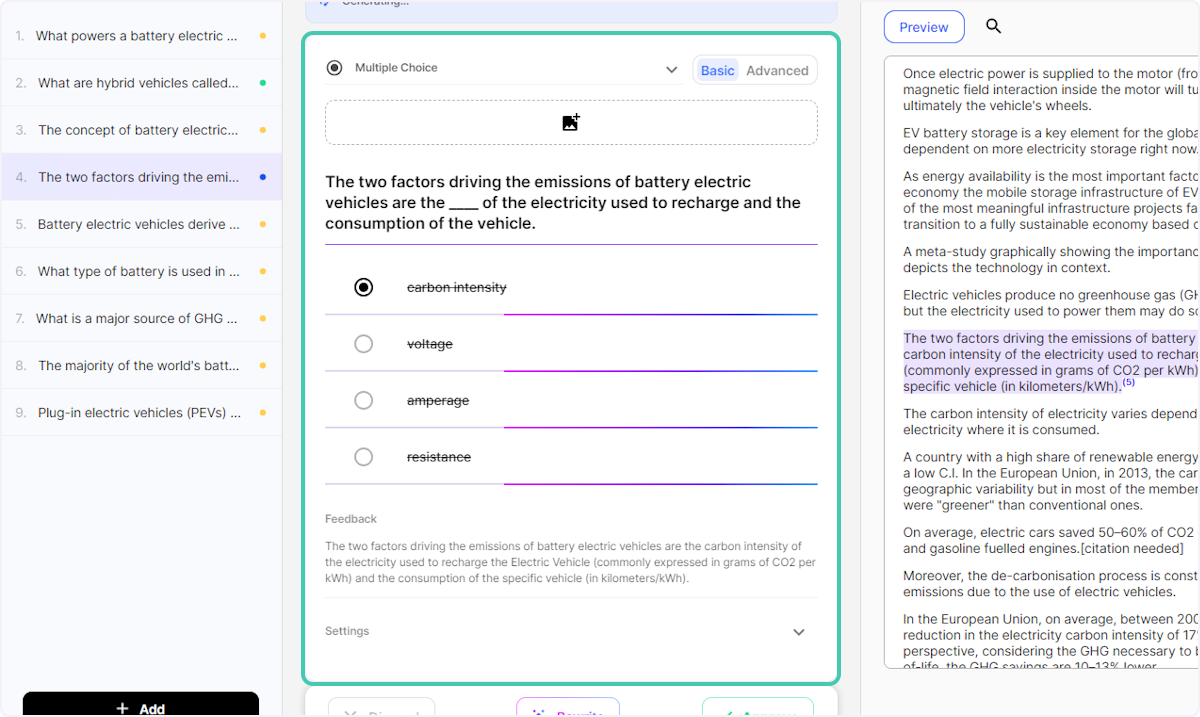 The AI will generate a new set of answers from the source material
