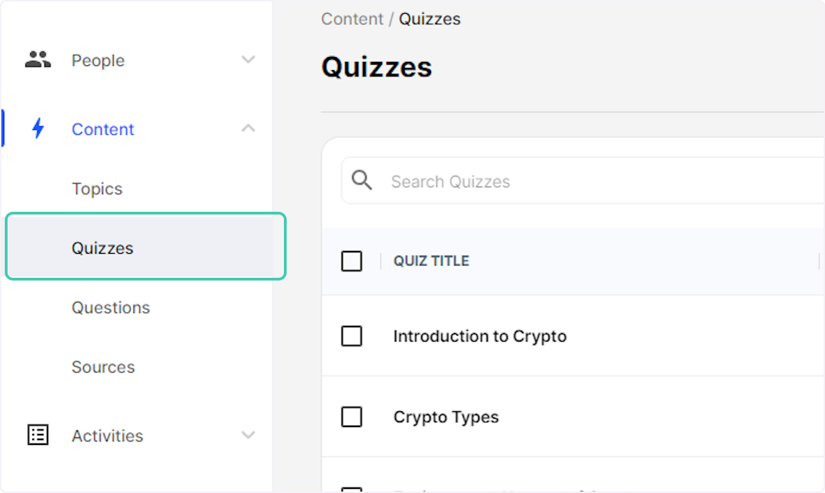 Click on Quizzes