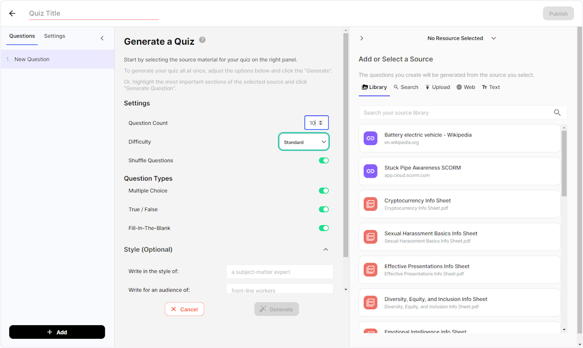 Click on Difficulty and select the difficulty type for the AI to use