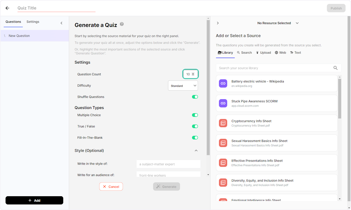 Update the settings and question types for the AI to use