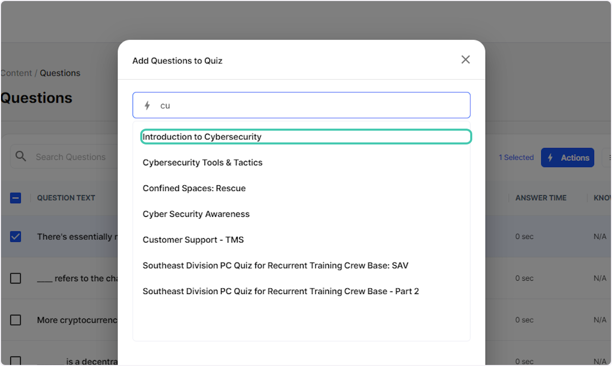 Click on the Quiz you wish to assign the question to