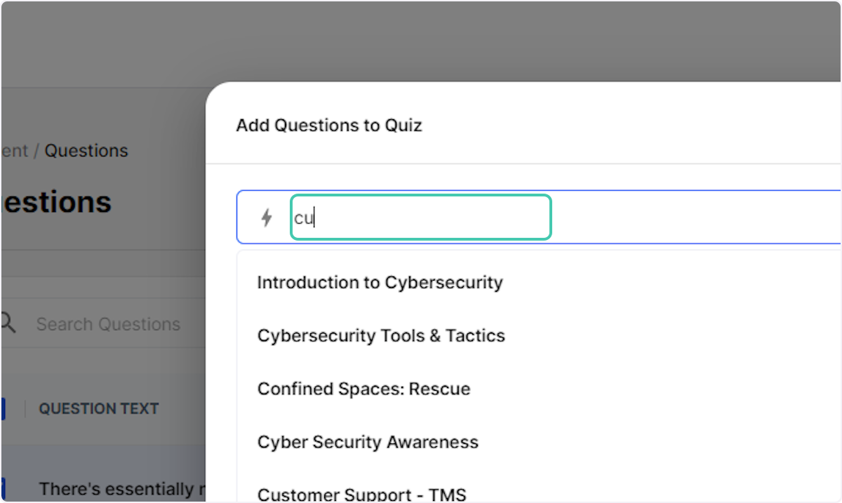 Search for the Quiz you wish to add the question to
